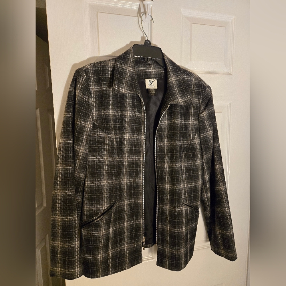 Women's Black Plaid lined  Wool Blazer, L